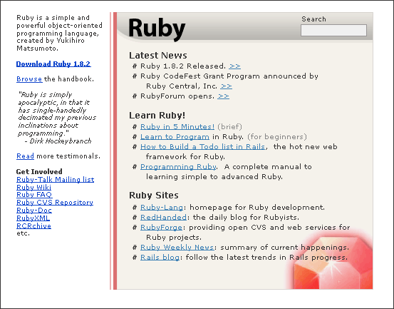 Envisioned screenshot of Ruby.org